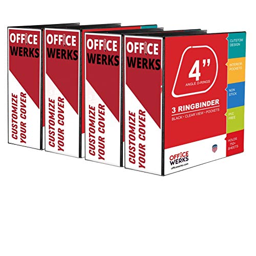 3-Ringbuch, professionelle Winkel-D-Ringbuch, 10,2 cm, Präsentationsmappe für Standard-Seiten 8,5 x 11 mit Taschen, kristallklares Sichtbuch, Bürobedarf, Büro Zubehör, schwarz (4 Stück) von Performore