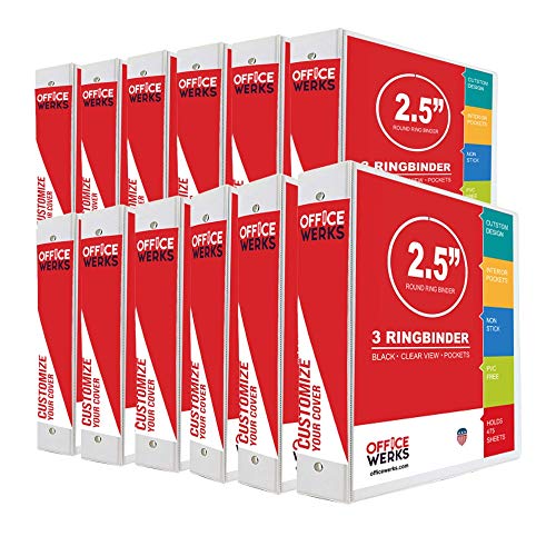 3 Ringbücher, 6,3 cm, runde Ringe, weiß, transparente Sicht, Taschen, 12 Stück (8,1 cm Rücken) von Performore