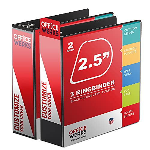 Performore 3-Ringbuch, professioneller Winkel D 6,3 cm, Präsentationsmappe für Standardseiten 8,5 x 11 mit Taschen, Crystal Clear View Black Binder (2 Stück) von Performore