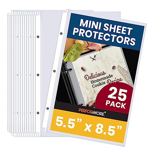 Performore Schwere, transparente Mini-Schutzfolien für 14 x 21,6 cm große Blätter, passend für ein 3-Ringbuch, kristallklar und säurefrei mit verstärkten Löchern, Top-Loading Papierschutz (25 Stück) Performore Schwere, transparente Mini-Schutzfolien für 14 x 21,6 cm große Blätter, passend für ein 3-Ringbuch, kristallklar und säurefrei mit verstärkten Löchern, Top-Loading Papierschutz (25 Stück) von Performore