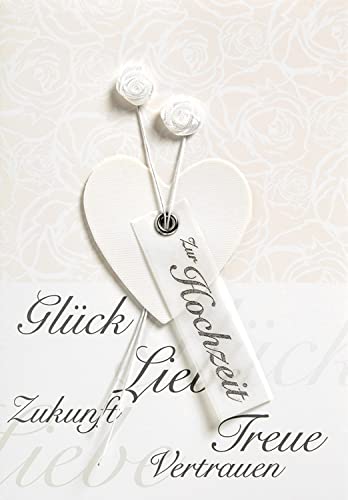 Perleberg Hochzeitskarte mit Herzmotiv & Stoffblume - Lifestyle-Collection - Karte zur Hochzeit mit in Premium Qualität - Liebevolles Geschenk zur Hochzeit mit Umschlag - 11,6 x 16,6 cm von Perleberg