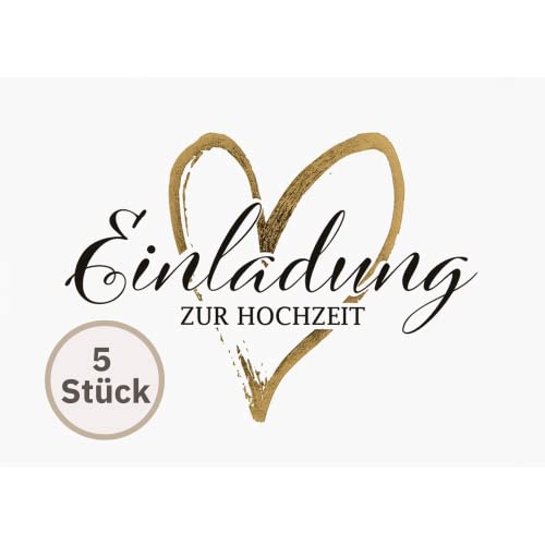 Perleberg Einladungskarte Hochzeit 5-Pack - Hochzeitskarte mit Herzmotiv - Karte zur Hochzeit - Liebevolle Einladung zur Hochzeit mit passendem Umschlag - 10,5 x 14,5 cm Perleberg Einladungskarte Hochzeit 5-Pack - Hochzeitskarte mit Herzmotiv - Karte zur Hochzeit - Liebevolle Einladung zur Hochzeit mit passendem Umschlag - 10,5 x 14,5 cm von Perleberg