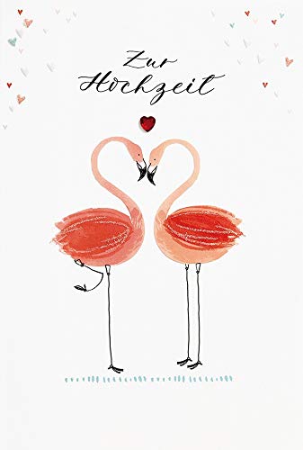 Perleberg - einzigartige Hochzeitskarte mit Flamingo Motiv - wunderschöne Glückwunschkarte 11,6 x 16,6 cm - Karte zur Hochzeit mit Umschlag in pink - hochwertige & besondere Hochzeitskarten von Perleberg