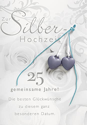 Perleberg - einzigartige Karten zur Silberhochzeit mit Rosen Motiv - stilvolle Silberhochzeit Karte mit Herzen und Band - elegante Karte zur Silberhochzeit mit Glückwunsch 11,6 x 16,6 cm Perleberg - einzigartige Karten zur Silberhochzeit mit Rosen Motiv - stilvolle Silberhochzeit Karte mit Herzen und Band - elegante Karte zur Silberhochzeit mit Glückwunsch 11,6 x 16,6 cm von Perleberg