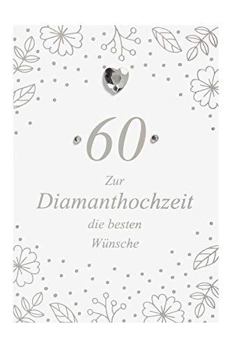 Perleberg - schicke Hochzeitskarte mit Herz Kristall - wunderschöne Diamant Hochzeitskarte 11,6 x 16,6 cm - Karte zur Diamanthochzeit mit Umschlag - hochwertige & besondere Hochzeitskarten von Perleberg