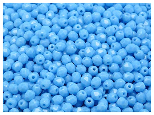 100 Stück Tschechische Facettierten Glasperlen, Fire-Polished, Rund 4 mm, Opaque Turquoise Blue von Perlen Fire-Polished 4mm