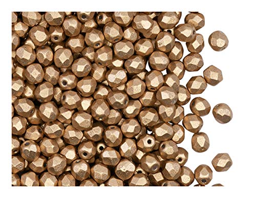 100 Stück Tschechische Facettierten Glasperlen Fire-Polished Rund 4 mm, Aztec Gold (Crystal Bronze Pale Gold) von Perlen Fire-Polished 4mm