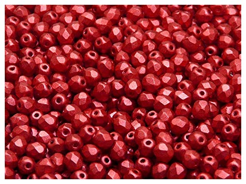100 Stück Tschechische Facettierten Glasperlen Fire-Polished Rund 4 mm, Chalk Lava Red von Perlen Fire-Polished 4mm