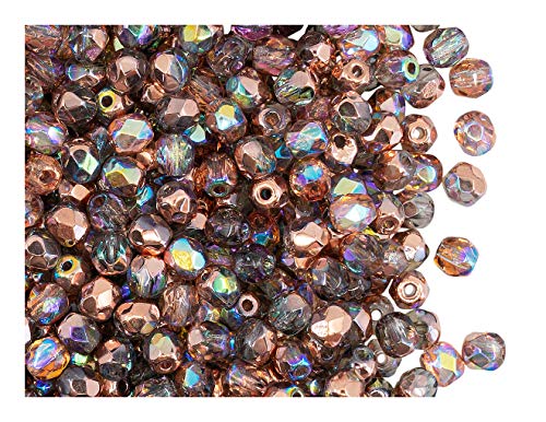 100 Stück Tschechische Facettierten Glasperlen Fire-Polished Rund 4 mm, Crystal Copper Rainbow von Perlen Fire-Polished 4mm