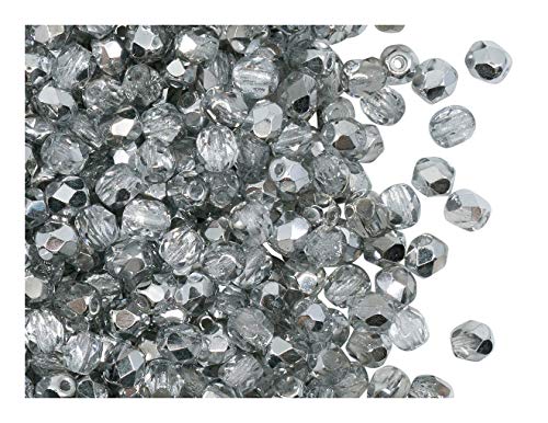 100 Stück Tschechische Facettierten Glasperlen Fire-Polished Rund 4 mm, Crystal Labrador (Crystal Silver) von Perlen Fire-Polished 4mm