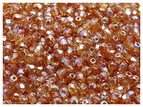 100 Stück Tschechische Facettierten Glasperlen Fire-Polished Rund 4 mm, Crystal Orange Rainbow von Perlen Fire-Polished 4mm