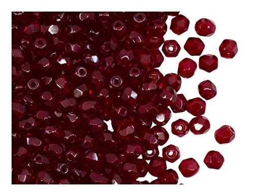 100 Stück Tschechische Facettierten Glasperlen Fire-Polished Rund 4 mm, Dark Ruby (Garnet) von Perlen Fire-Polished 4mm