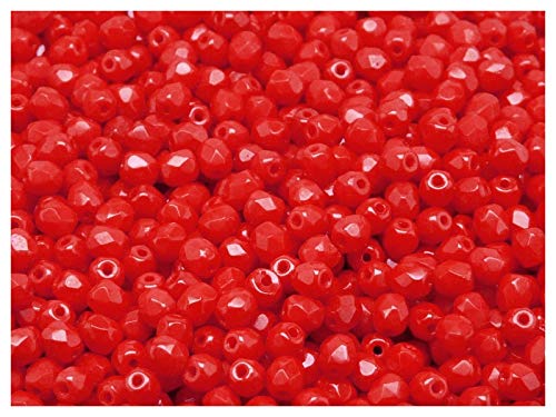 100 Stück Tschechische Facettierten Glasperlen Fire-Polished Rund 4 mm, Opaque Coral Red von Perlen Fire-Polished 4mm