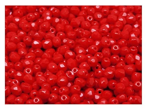 100 Stück Tschechische Facettierten Glasperlen Fire-Polished Rund 4 mm, Opaque Coral Red von Perlen Fire-Polished 4mm