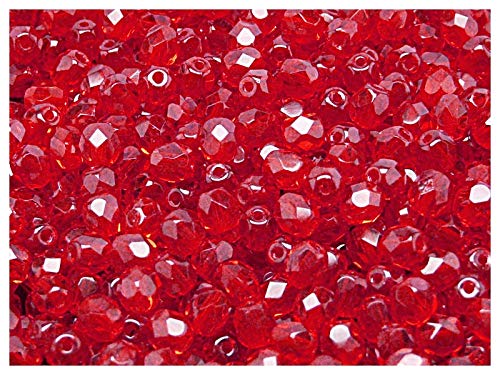 150 Stück Tschechische Facettierten Glasperlen Fire-Polished Rund 6 mm, Ruby (Fire Red Transparent) von Perlen Fire-Polished 6mm