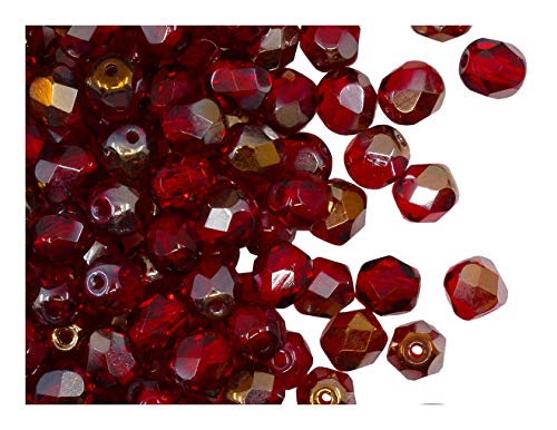 150 Stück Tschechische Facettierten Glasperlen Fire-Polished Rund 6 mm, Ruby Valentinit von Perlen Fire-Polished 6mm