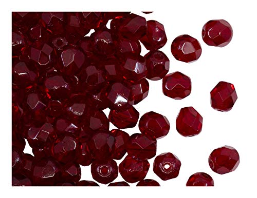 50 Stück Tschechische Facettierten Glasperlen Fire-Polished Rund 6 mm, Dark Ruby (Garnet) von Perlen Fire-Polished 6mm