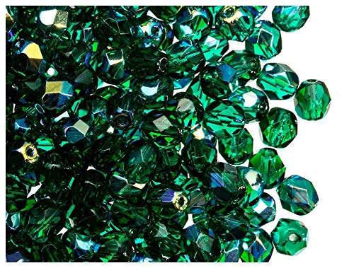 50 Stück Tschechische Facettierten Glasperlen Fire-Polished Rund 6 mm, Emerald AB von Perlen Fire-Polished 6mm