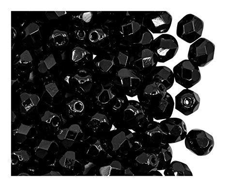 50 Stück Tschechische Facettierten Glasperlen Fire-Polished Rund 6 mm, Jet Black von Perlen Fire-Polished 6mm