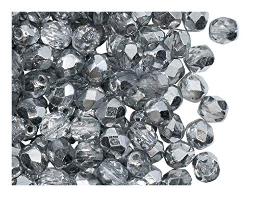 50 Stück Tschechische Facettierten Glasperlen Fire-Polished Rund 6 mm Crystal Silver von Perlen Fire-Polished 6mm