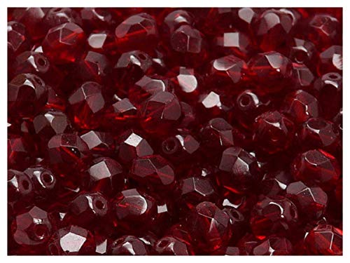 25 Stück Tschechische Facettierten Glasperlen, Fire-Polished, Rund 8 mm, Dark Ruby (Garnet) von Perlen Fire-Polished 8mm