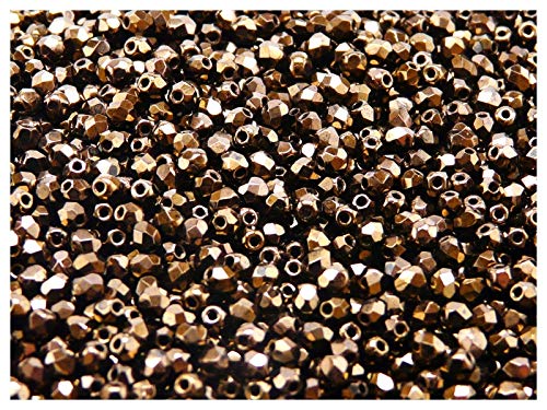 100 Stück Tschechische Facettierten Glasperlen, Fire-Polished, Rund 3 mm Jet Bronze Lustre von Perlen Fire-Polished