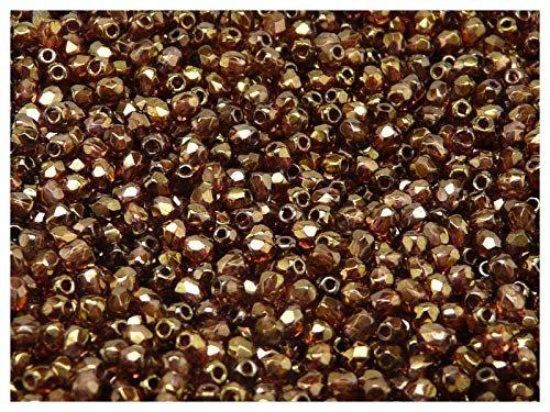 100 Stück Tschechische Facettierten Glasperlen Fire-Polished Beads Rund 3 mm, Crystal Senegal Brown-Violet von Perlen Fire-Polished