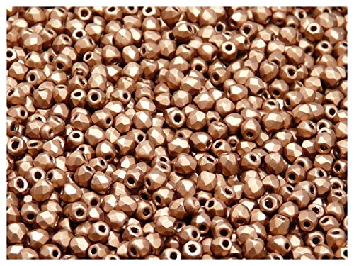 100 Stück Tschechische Facettierten Glasperlen Fire-Polished Rund 3 mm, Crystal Bronze Copper von Perlen Fire-Polished