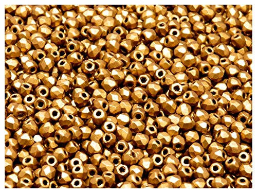 100 Stück Tschechische Facettierten Glasperlen Fire-Polished Rund 3 mm, Crystal Bronze Gold von Perlen Fire-Polished
