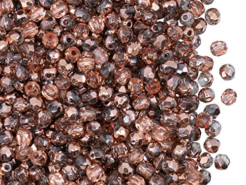 100 Stück Tschechische Facettierten Glasperlen Fire-Polished Rund 3 mm, Crystal Capri Gold von Perlen Fire-Polished