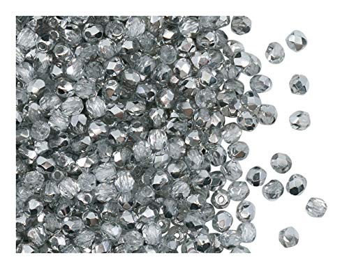 100 Stück Tschechische Facettierten Glasperlen Fire-Polished Rund 3 mm, Crystal Labrador von Perlen Fire-Polished