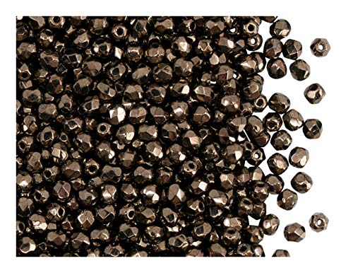 100 Stück Tschechische Facettierten Glasperlen Fire-Polished Rund 3 mm, Jet Gold Bronze von Perlen Fire-Polished