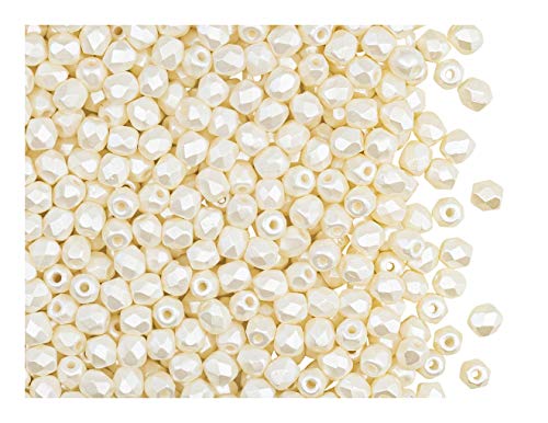 100 Stück Tschechische Facettierten Glasperlen Fire-Polished Rund 3 mm, Pastel Light Cream von Perlen Fire-Polished