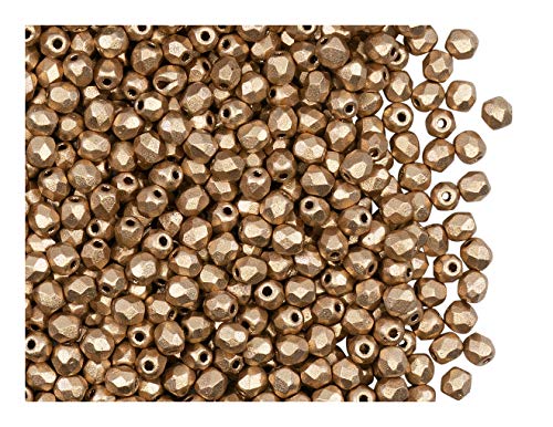 600 Stück Tschechische facettiert Glasperlen, Fire-Polished, Rund 3mm, Bronze Pale Gold Matte von Perlen Fire-Polished