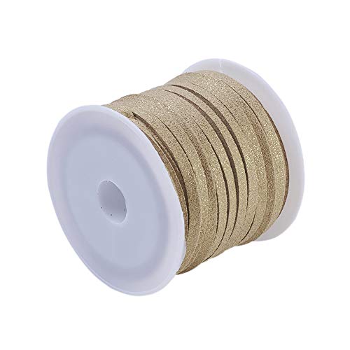 1 Rolle, Faux Wildleder Schnur Sand, 5m Lange, 3mm Breite, mit Glitter für DIY Schmuckherstellung, Mikrofaser Flache Spitze Kunsthandwerk Cordage für Armband Halskette Perlenschnur C22 von Perlin