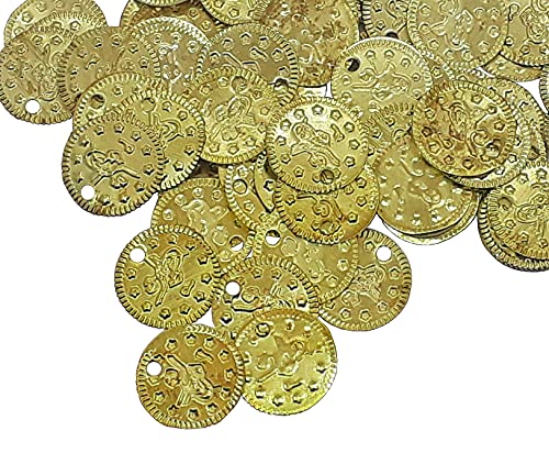 100 Stück Metall Münzperlen Ottoman Tugra Pailletten 15mm Schmuck Charms Anhänger für Gürtel, Münzschmuck, Haarschmuck, Orientalischer, Kopfschmuck, Bauchtanzkostüm (Gold) von Perlin