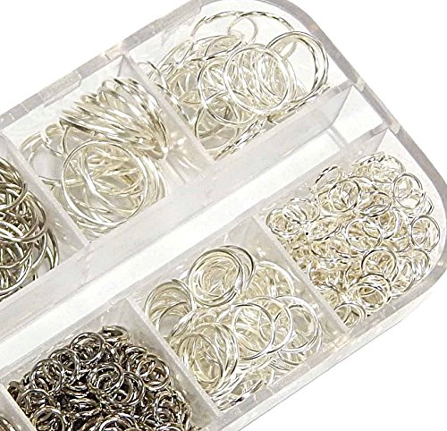 1000stk Ösen Binderinge Biegeringe Silber Öse 3mm 8mm 10mm 12mm x 0,7mm Verbinder Offen Ringe Verbindungsringe Kettenzubehör Schmuckteile Basteln Set DIY M83 von Perlin