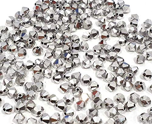 100X Preciosa Böhmische Kristallperlen 3mm Doppelkegel Tschechische Perlen Glasschliffperlen Glasperlen Druckperlen (Silber) von Perlin
