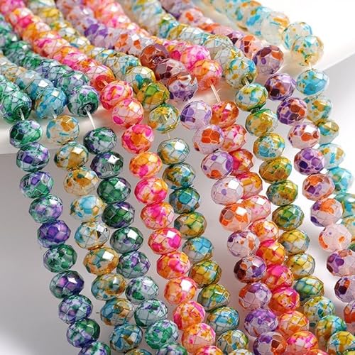 100stk Bunte Perlen Farbig Gefleckte Tschechische Glasschliffperlen- Schmuckperlen Rondelle 6mm Zwischenperlen von Perlin