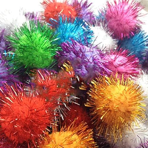 100stk Plush Pompons mit Silber Glitzer, Rund Pompon, Bunte Mix Farben Set 15mm Bommel Nähen Tilda Basteln Borte bälle Flauschigen Plüsch Bälle für Lustige DIY Kreative Handwerk von Perlin