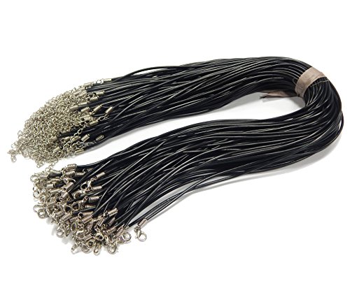 10Stk Halskette Schwarz Kunstleder Halsband mit KarabinerVerschluss 2mm 46cm KAUTSCHUKBAND Leder PU C116 von Perlin