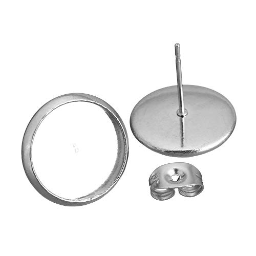 10stk Edelstahl Ohrstecker mit Ohrmutter Fassung für 12mm Cabochons Ohrsteckerrohlinge Rund für Schmuckherstellung von Perlin
