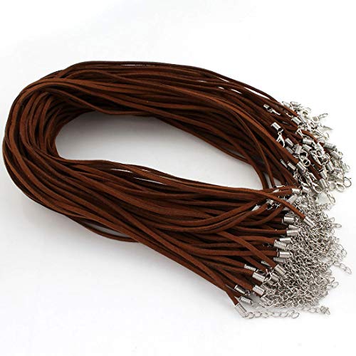 Perlin 10stk. Halsband Velour Lederband Halskette 46cm Schmuckband Kette mit Karabinerverschluss und Verlängerungskette Band Halsketten für DIY Schmuck Herstellung (Braun) von Perlin