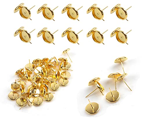 10stk. Ohrstecker Gold mit Fassung 8-10-12mm, Messing Metall Rohlinge, Ohrringe Basteln DIY Schmuckherstellung (8mm) von Perlin