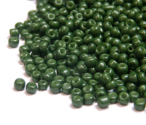 1100 Stück Glas Rocailles Perlen 4mm, 6/0, Pony Perlen, Klar Mini Rund Perlen, Seed Beads, (Dunkel Grün Opak) von Perlin