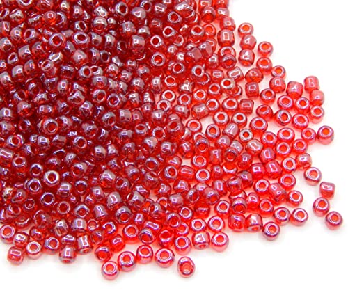 1100 Stück Glas Rocailles Perlen 4mm, 6/0, Pony Perlen, Klar Mini Rund Perlen, Seed Beads, (Rot Shimmer) von Perlin