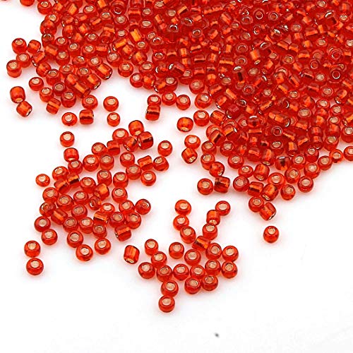 1100 Stück Glas Rocailles Perlen 4mm, 6/0, Pony Perlen, Klar Mini Rund Perlen, Seed Beads, (Rot Silbereinzug) von Perlin