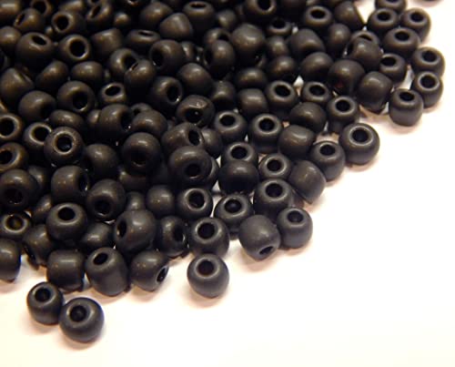1100 Stück Glas Rocailles Perlen 4mm, 6/0, Pony Perlen, Klar Mini Rund Perlen, Seed Beads, (Schwarz Matt) von Perlin