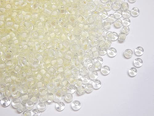 1100 Stück Glas Rocailles Perlen 4mm, 6/0, Pony Perlen, Klar Mini Rund Perlen, Seed Beads, (Weiß Innen Farbe) von Perlin