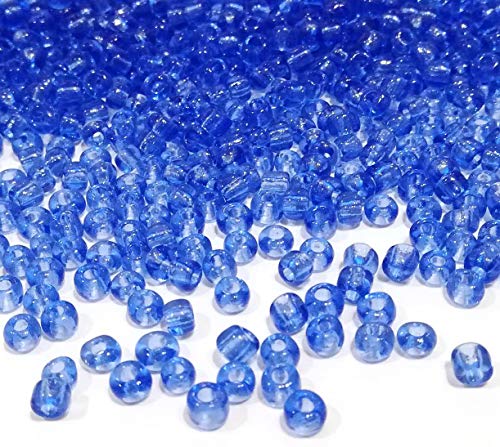 1100 Stück Glas Rocailles 4mm, 6/0, Pony Perlen, Klar Mini Rund, Seed Beads (Blau Transparent) von Perlin